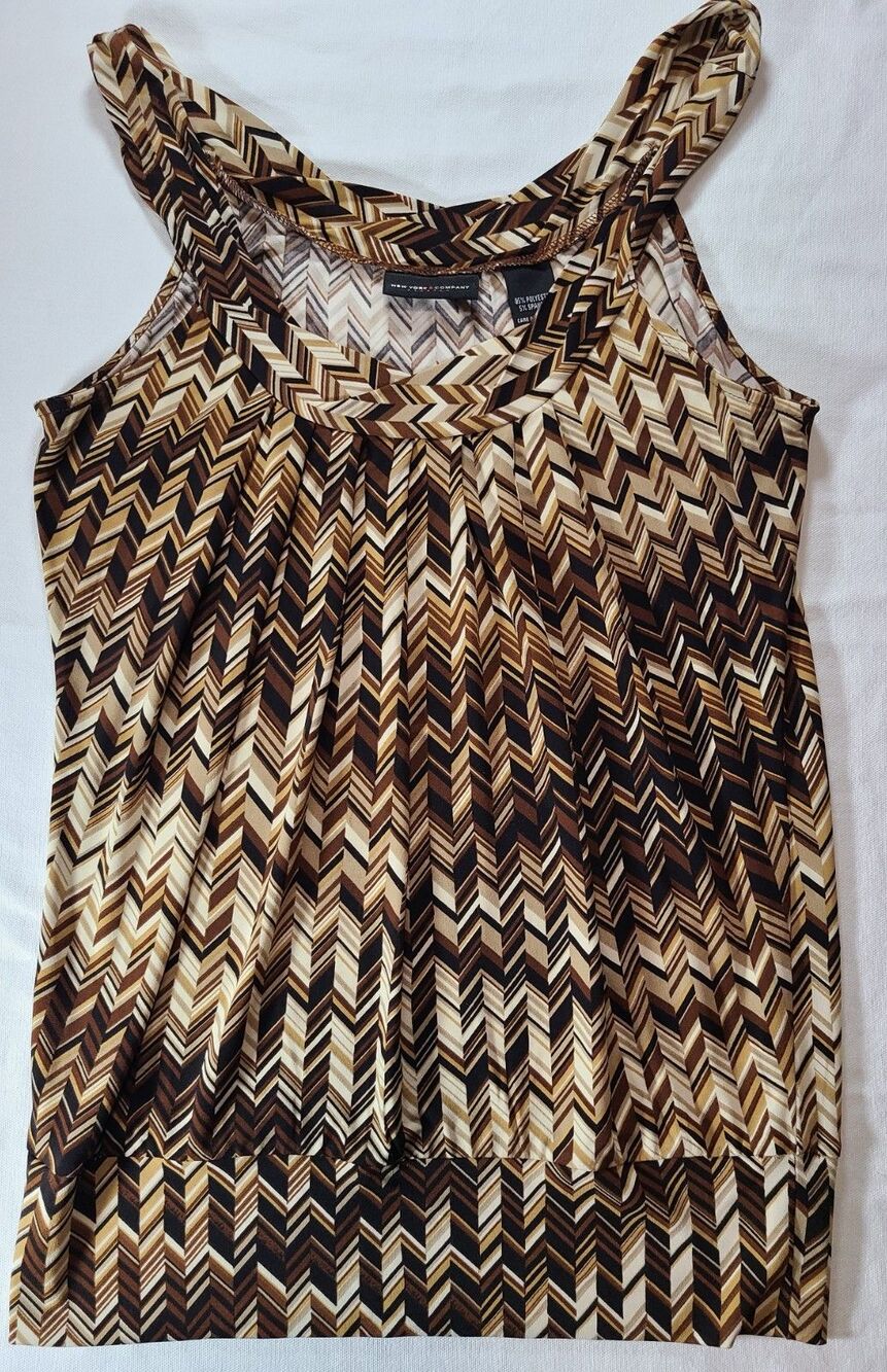 New York & Company Chevron Sleeveless Top XS Brown Stretch Pullover Blouse
